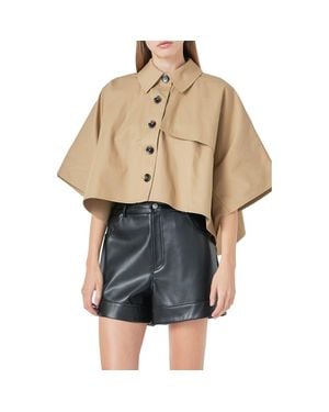 Grey Lab Collar Boxy Cape Shirt - Natural