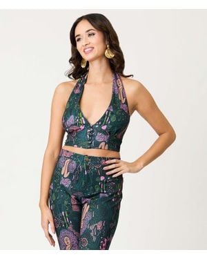 Smak Parlour Sultry Halter Neck Crop Top - Blue