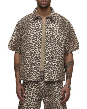 Hudson Jeans Rex Oversize Short Sleeve Cotton Poplin Button-Up Shirt - Gray