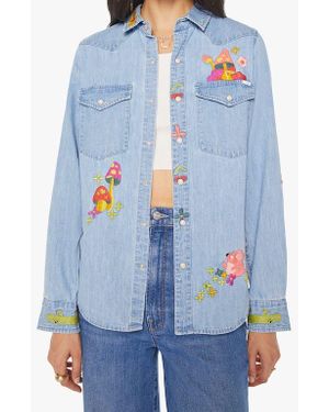 Mother The Honey Embroidered Denim Snap-Up Shirt - Blue