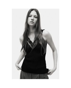 H&M Lace-Trimmed Vest Top - Black
