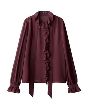 Mango Ruffle Front Button Top - Purple