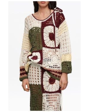Bimba Y Lola Straight Multicolored Crochet Sweater - Green