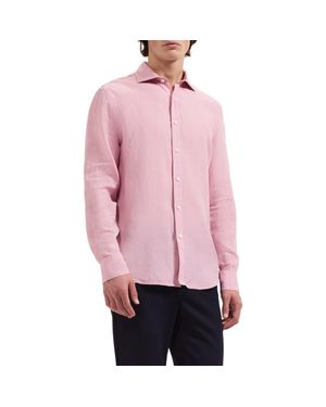 Bugatchi Axel Shaped Fit Linen Button-Up Shirt - Pink