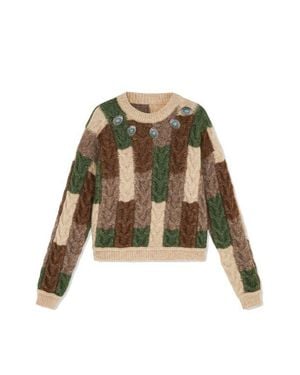 Fortela Multicolored Patchwork Crew Neck Sweater - Natural