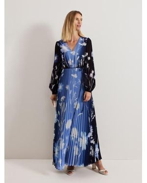 Phase Eight Annie Pleated Floral Maxi Dress - Blue