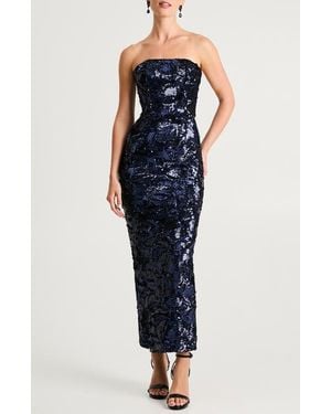 HELSI Leslie Pattern Sequin Strapless Gown - Blue