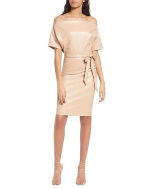 Bebe Dolman Sleeve Faux Leather Dress - Natural