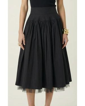 Modenaire High Waist Midi Skirt With Tulle Hem - Black