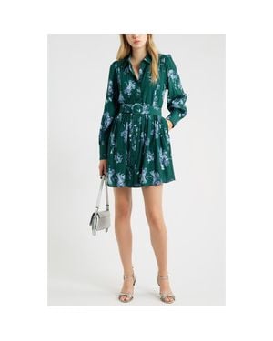 Chelsea28 Floral Lace Inset Belted Mini Shirtdress - Green