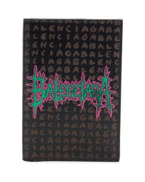 Balenciaga Snob Allover Logo Coated Canvas Passport Holder - Black