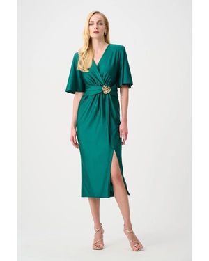 Joseph Ribkoff Satin Knit Wrap Dress With Ruched Waistband - Green