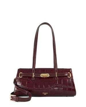 Dune Depend Croc Embossed Leather Shoulder Bag - Red