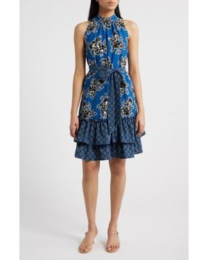 Sam Edelman Bandana Layered Ruffle Sleeveless Dress - Blue
