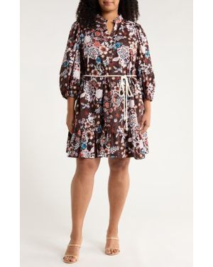 Sugarlips Journee Floral Jazlyn Tie Waist Dress - Brown