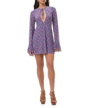 AFRM Kori Floral Cutout Bell Sleeve Mesh Minidress - Purple