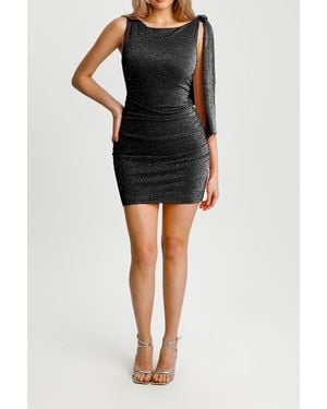Popilush Convertible Snatched Asymmetric Multi-Way Tie Ruched Mini Shapewear Dress - Black