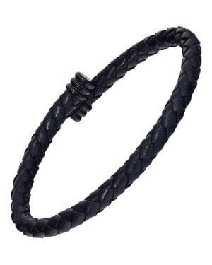 Link Up Flexible Braided Leather Bracelet With Stainless Steel End Caps - Blue