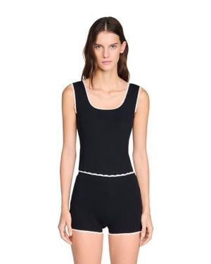 Sandro Beaded Embroidered Ribbed Shorts - Black