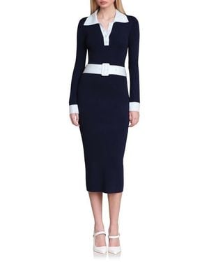 Avec Les Filles Long Sleeve Polo Dress - Blue