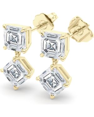 HauteCarat Lab Grown Diamond Twin Asscher Cut Drop Earrings - Metallic