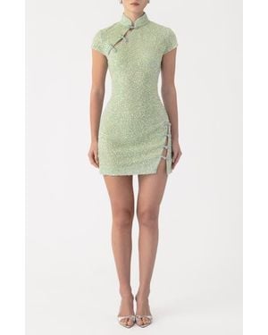 SAU LEE Jada Beaded Cocktail Sheath Dress - Green