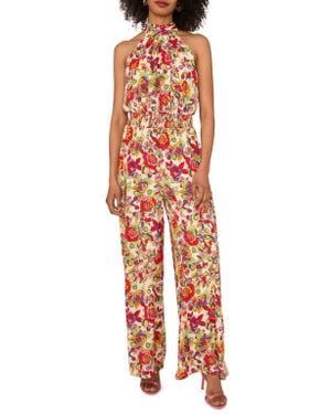Vince Camuto Floral Print Smocked Waist Sleeveless Wide Leg Jumpsuit - Red