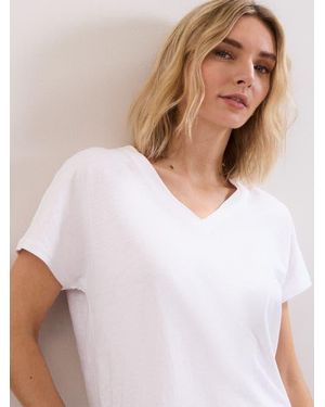 Phase Eight Saphiya Slub Cotton V-Neck T-Shirt - White