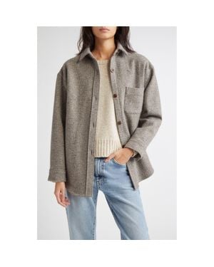 Johnstons of Elgin Oversize Check Cashmere & Wool Overshirt - Gray