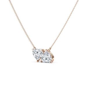 HauteCarat Twin Heart Lab Grown Diamond Necklace - Metallic