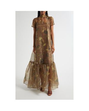 STAUD Calluna Floral Chiffon Dress - Brown