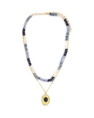 Panacea Layered Beaded Pendant Necklace - Metallic