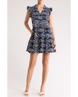 Gibsonlook Flutter Sleeve Cotton Eyelet Minidress - Blue