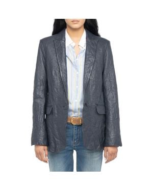 Zadig & Voltaire Valse Crinkled Leather Blazer - Gray