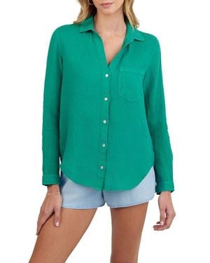 Bella Dahl Garment Dyed Linen Button-Up Shirt - Green