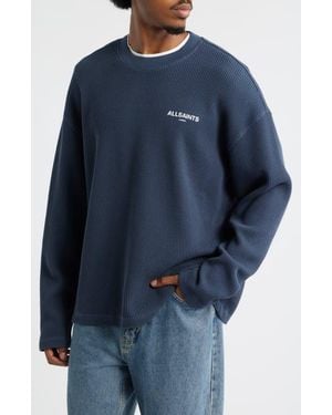 AllSaints Sect Waffle Knit Sweatshirt - Blue