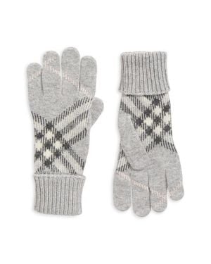 Burberry Large Core Check Cashmere Blend Gloves - White