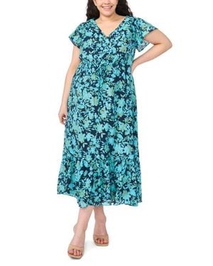 Cece Floral Flutter Sleeve Dress - Blue