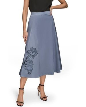 Donna Karan Sequin Floral A-Line Midi Skirt - Blue