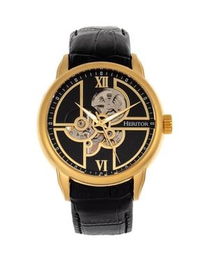 Heritor Sanford Semi-Skeleton Leather-Band Watch - Metallic