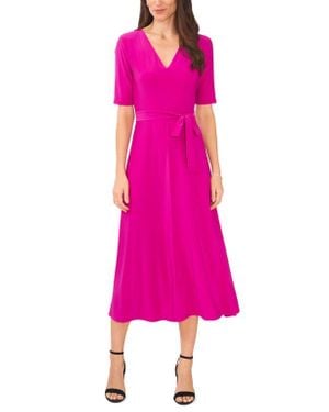 Chaus V-Neck Belted Midi Dress - Pink