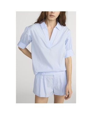 FRAME The Stripe V-Neck Popover Top - Blue