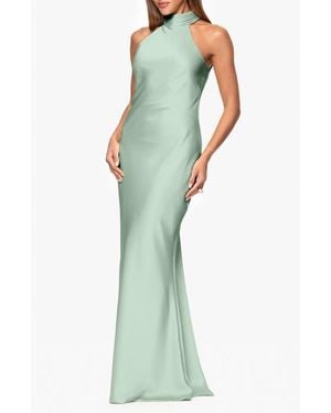 Xscape Evenings Halter Neck Satin Sheath Gown - Green