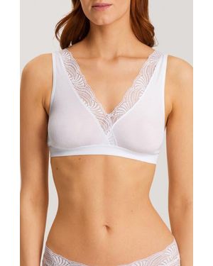 Hanro Cotton Delight Wireless Lace Trim Soft Cup Bra - White