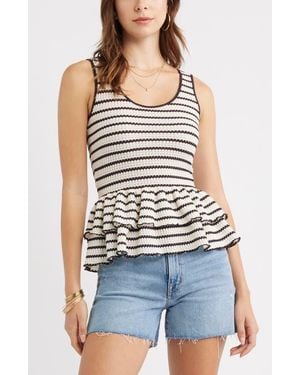 Treasure & Bond Stripe Crochet Tiered Peplum Tank - Black