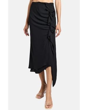 Santorelli Harley Midi Skirt With Asymmetrical Cascading Ruffle - Black