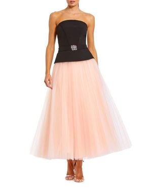 Mac Duggal Strapless Midi Dress With Layered Tulle Skirt - Pink