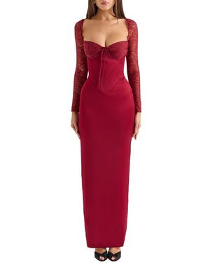house of cb red long sleeve dress Alyssa Scarlet Satin Mini Dress