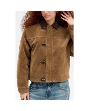 BDG Clasp Faux Suede Jacket - Brown