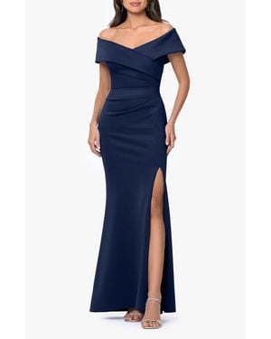 Xscape Evenings Long Ruched Scuba Gown - Blue